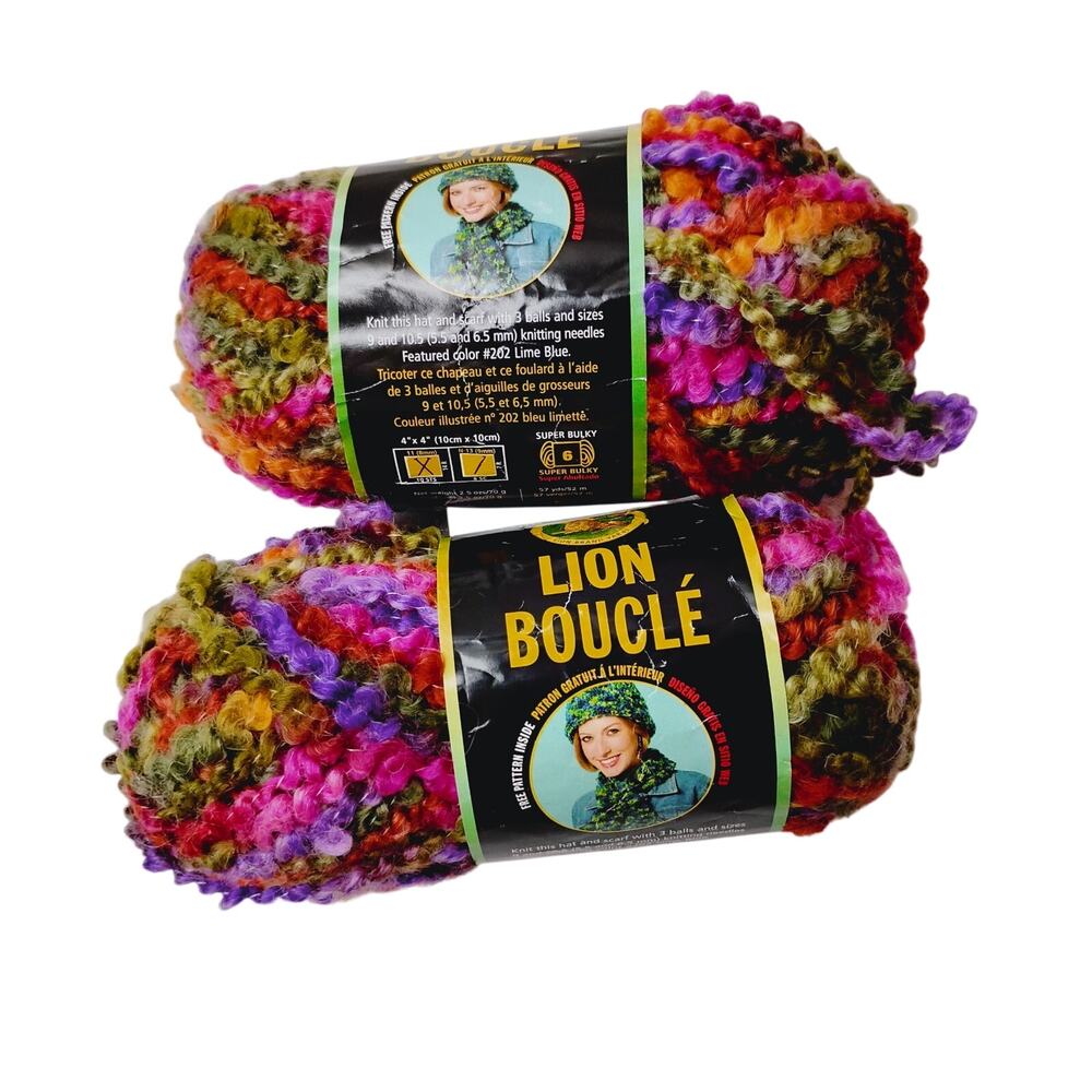 Lion Brand Lion Boucle mohair blend yarn, Tutti Fruitti, lot of 2 (57 yds each)